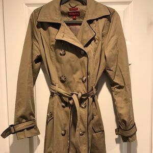 Tan Trench Coat with Black Piping